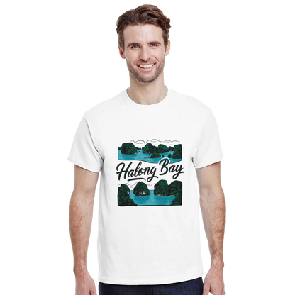Halong Bay Vietnam Unisex Travel T-Shirt featuring a man