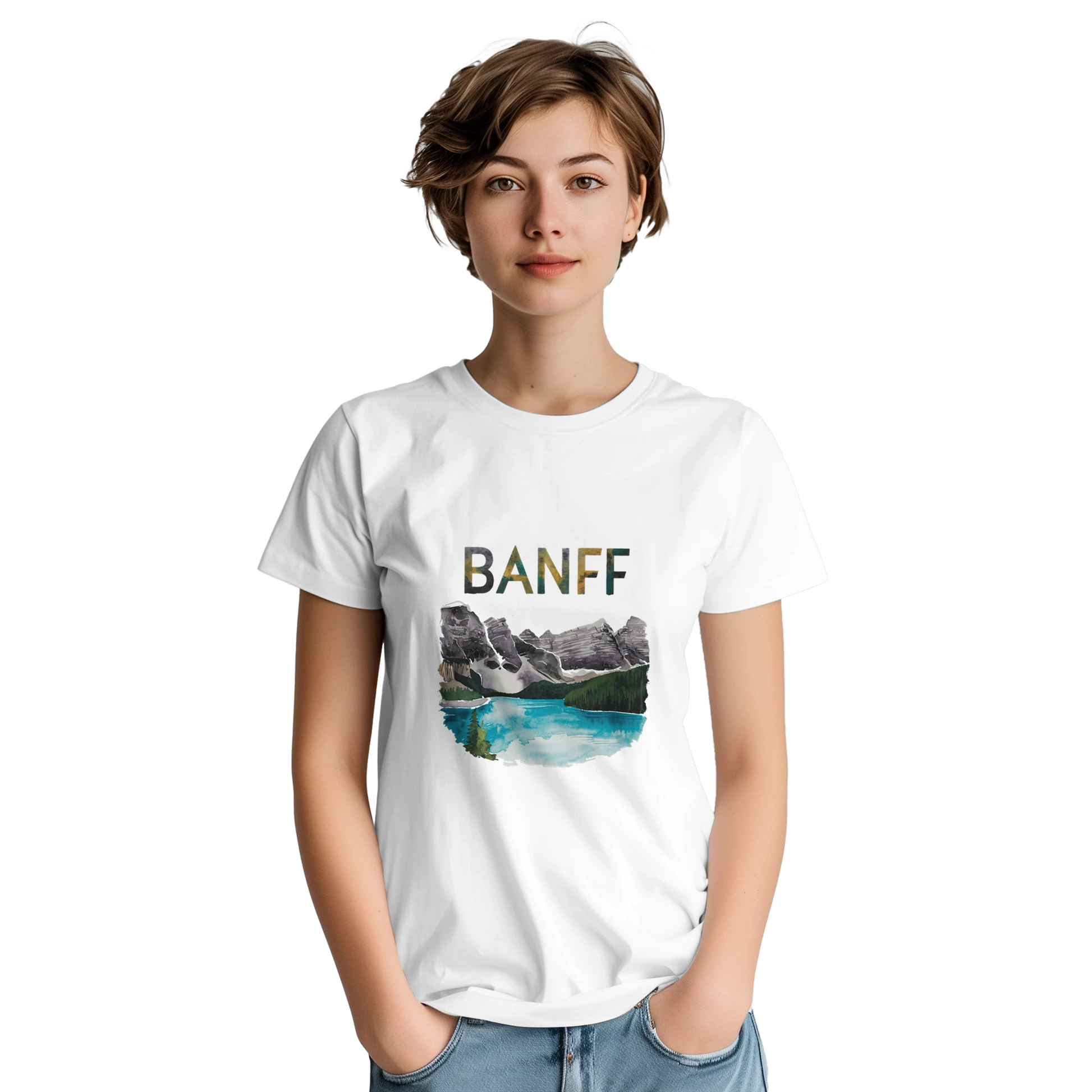 Banff Canada Unisex Travel T-Shirt featuring a person