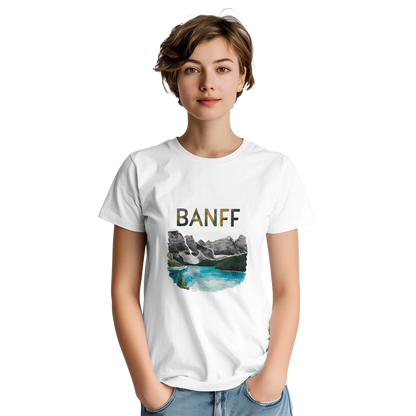 Banff Canada Unisex Travel T-Shirt featuring a person