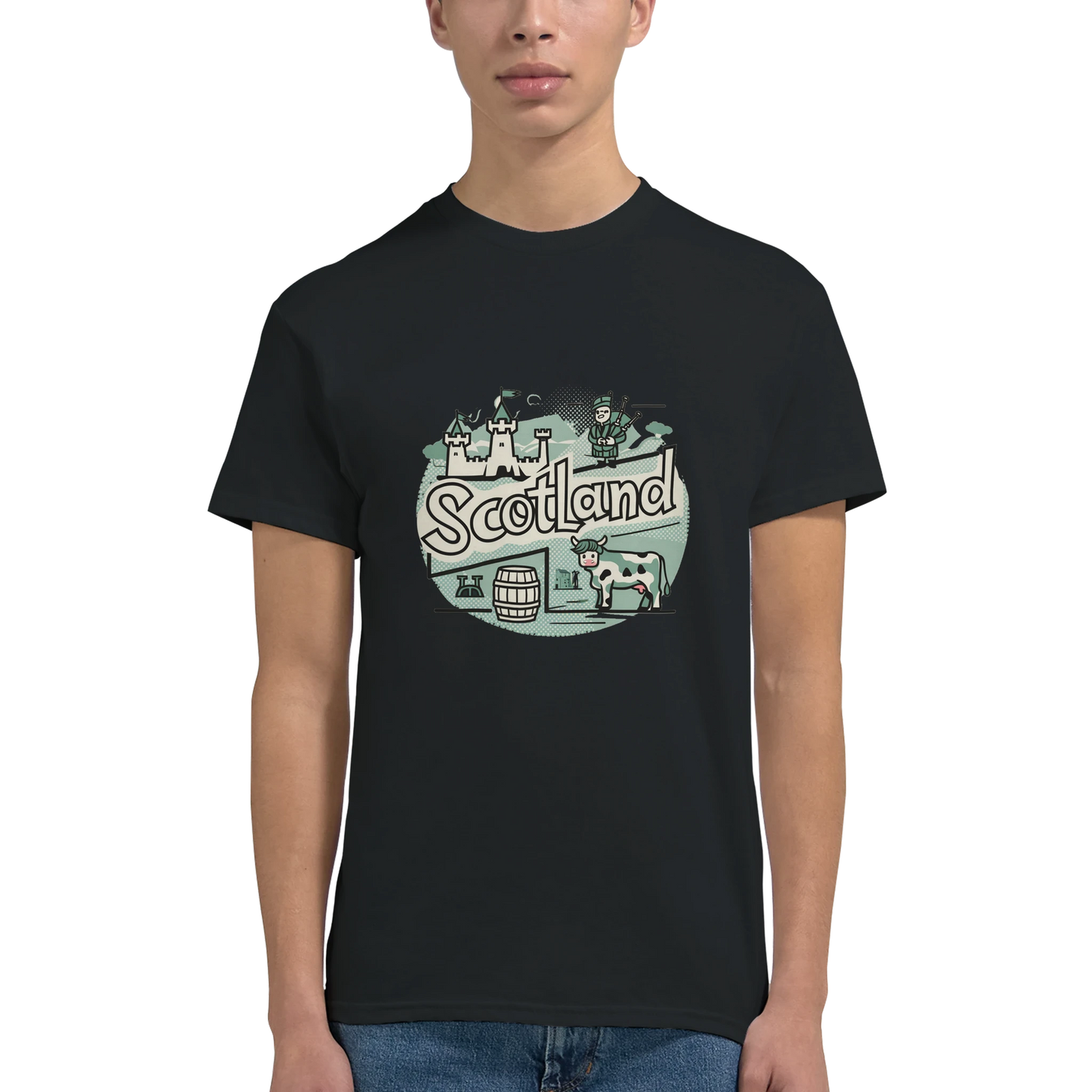 Scotland Unisex Travel T-Shirt featuring a man