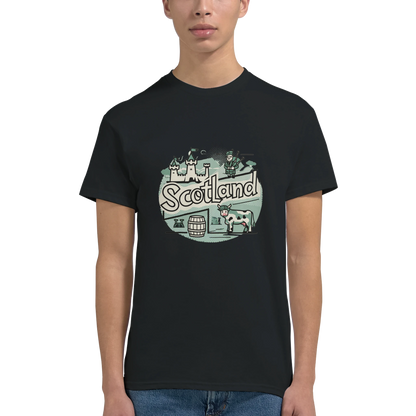 Scotland Unisex Travel T-Shirt featuring a man