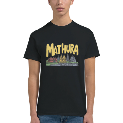 Mathura India Unisex Travel T-Shirt featuring a man