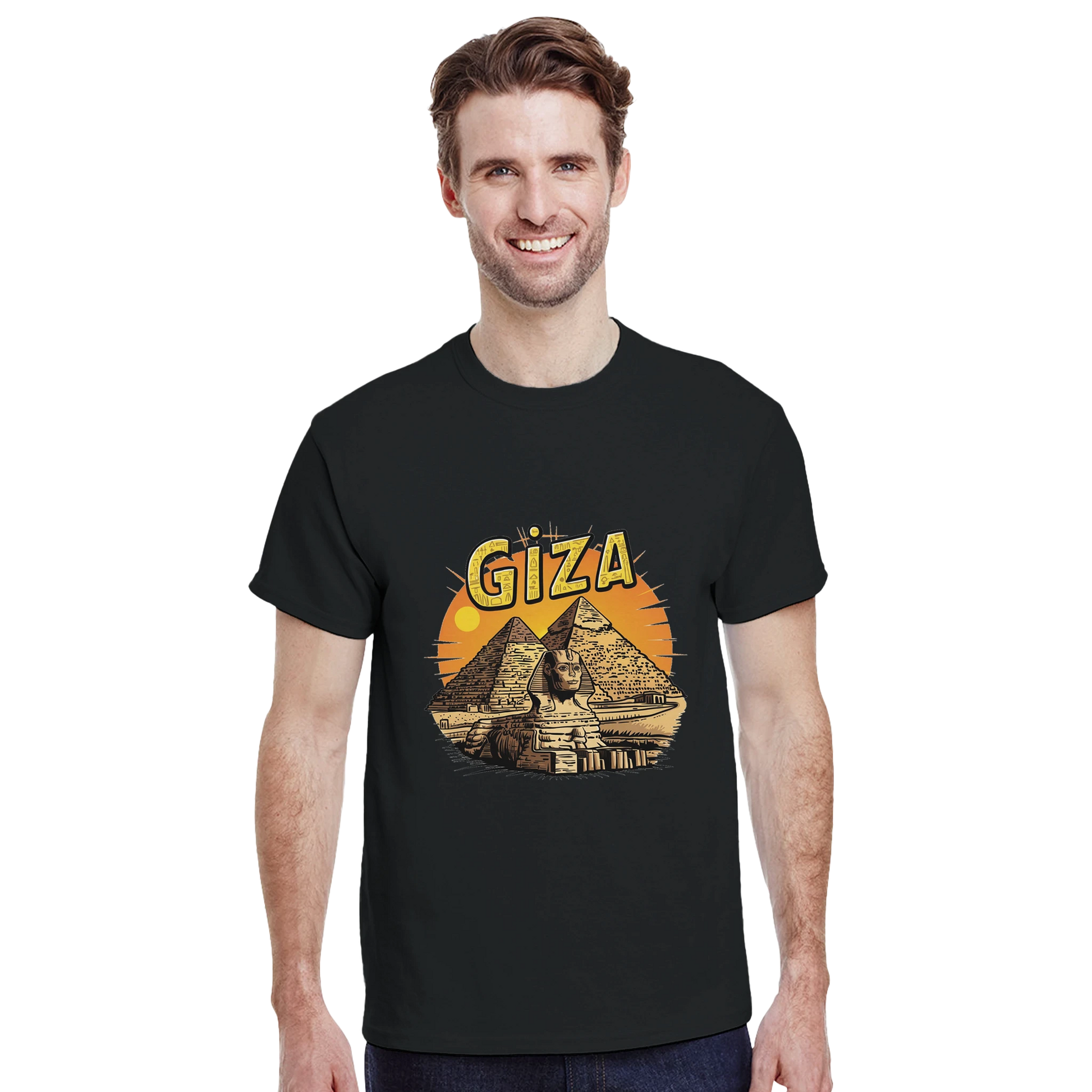 Giza Egypt Unisex Travel T-Shirt featuring a man