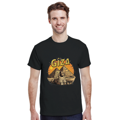 Giza Egypt Unisex Travel T-Shirt featuring a man