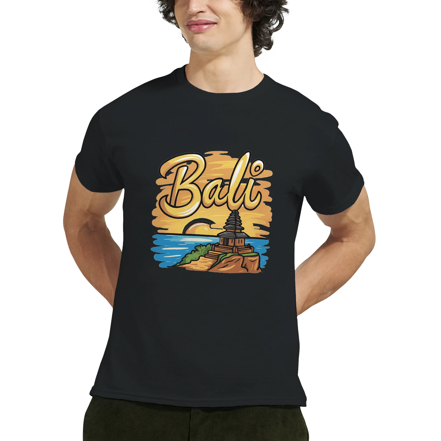 Bali Unisex Travel T-Shirt featuring a man from the front