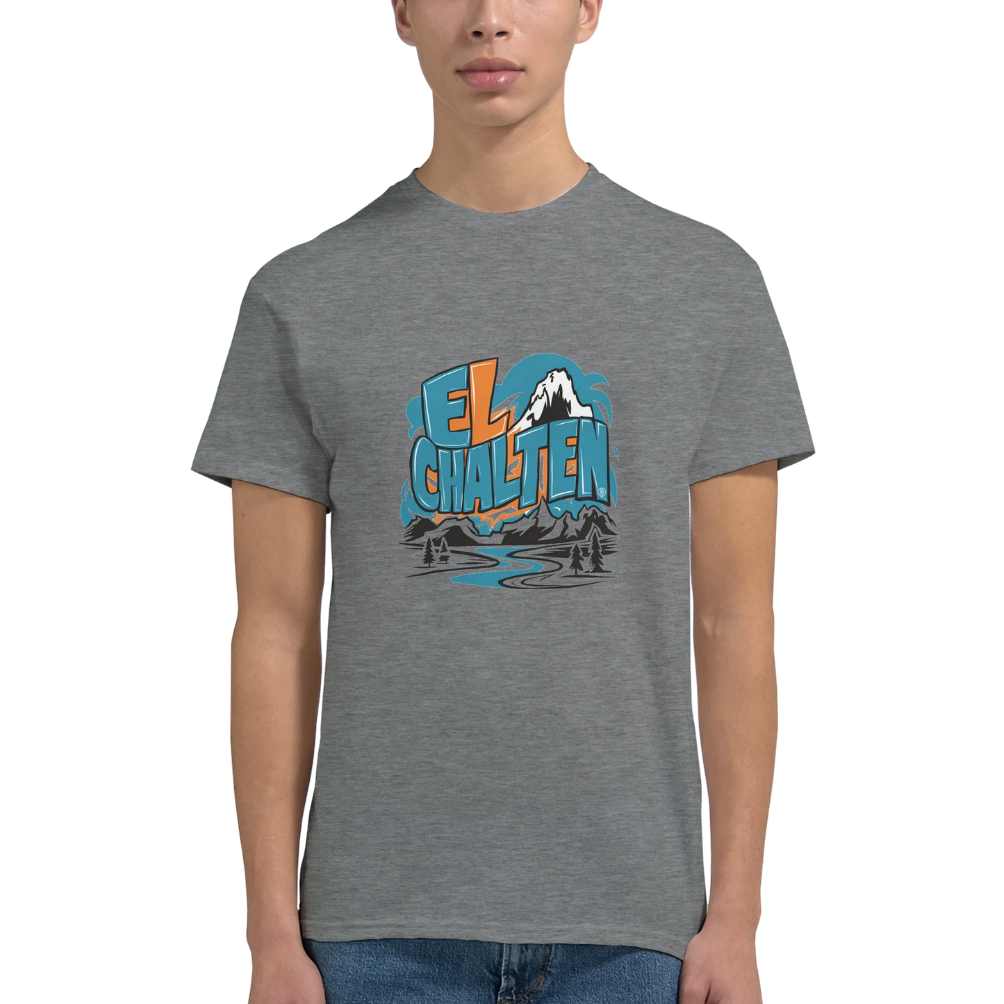 El Chaltén Argentina Unisex Travel T-Shirt featuring a man