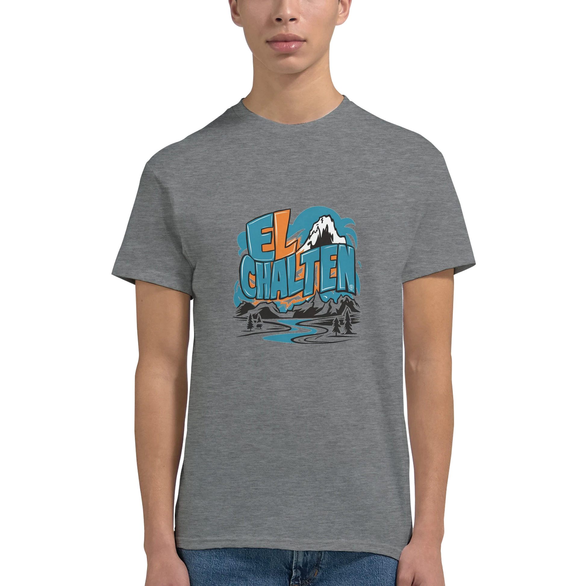 El Chaltén Argentina Unisex Travel T-Shirt featuring a man