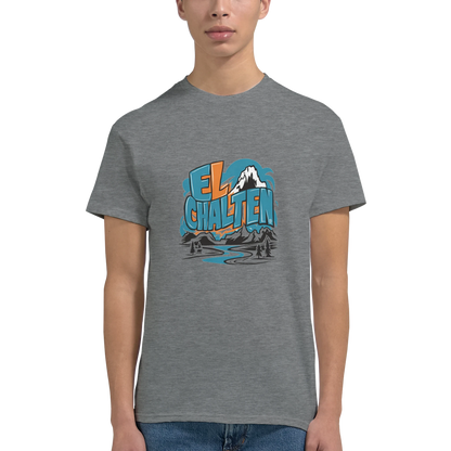 El Chaltén Argentina Unisex Travel T-Shirt featuring a man