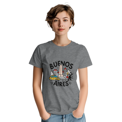 Buenos Aires Argentina Unisex Travel T-Shirt on wooden background with world map, passport, and boarding pass