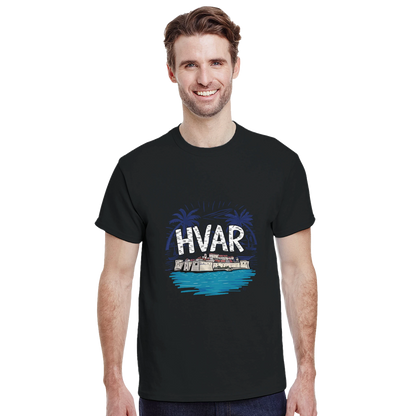 Hvar Croatia Unisex Travel T-Shirt featuring a man