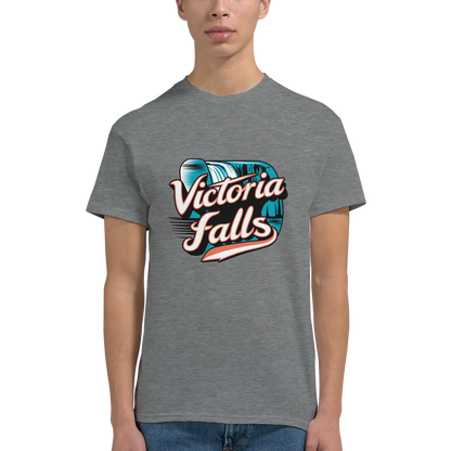 Victoria Falls Unisex Travel T-Shirt featuring a man