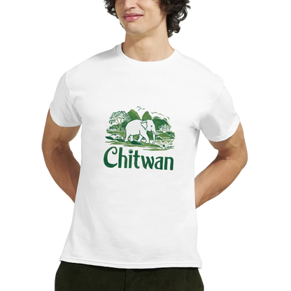 Chitwan Nepal Unisex Travel T-Shirt featuring a man
