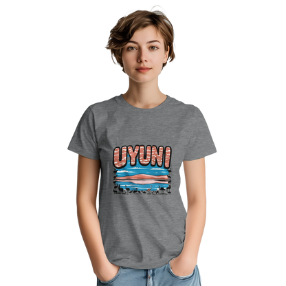 Uyuni Bolivia Unisex Travel T-Shirt featuring a person