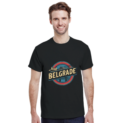 Belgrade Serbia Unisex Travel T-Shirt featuring a man