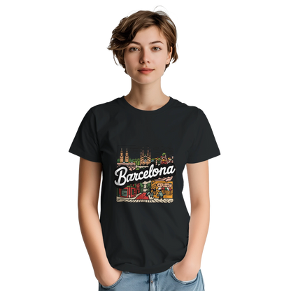 Barcelona Spain Unisex Travel T-Shirt featuring a person