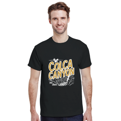 Colca Canyon Peru Unisex Travel T-Shirt featuring a man