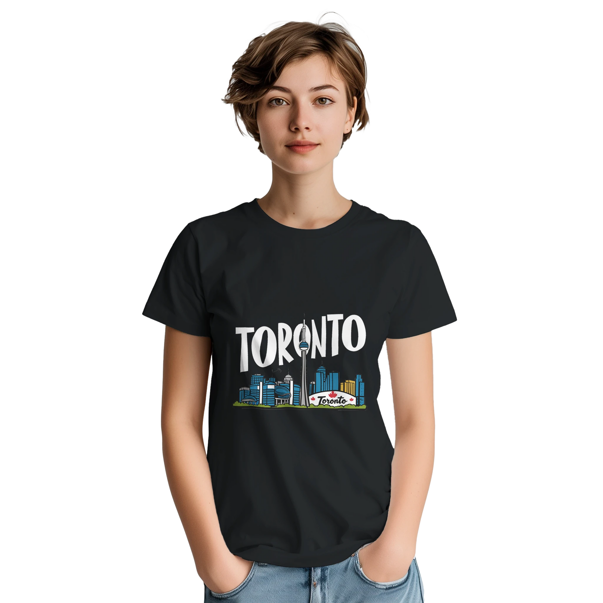 Toronto Canada Unisex Travel T-Shirt on wooden background with world map, passport, and boarding pass