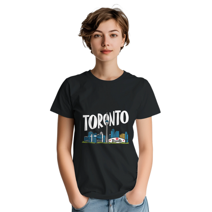 Toronto Canada Unisex Travel T-Shirt on wooden background with world map, passport, and boarding pass
