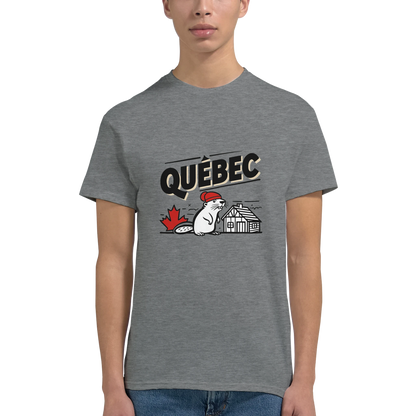 Quebec Canada Unisex Travel T-Shirt featuring a man