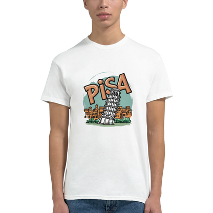 Pisa Italy Unisex Travel T-Shirt featuring a man