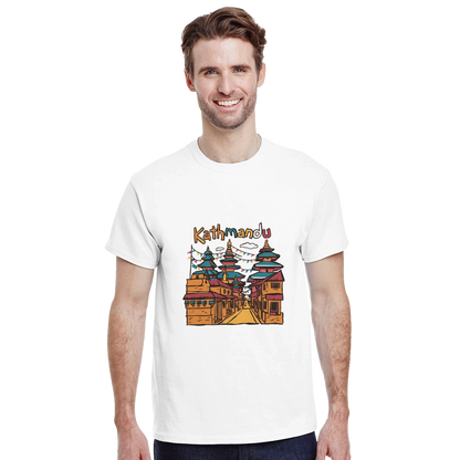 Kathmandu Nepal Unisex Travel T-Shirt featuring a man