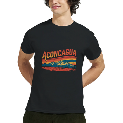 Aconcagua Argentina Unisex Travel T-Shirt featuring a man