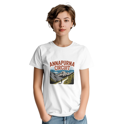Annapurna Circuit Nepal Unisex Travel T-Shirt featuring a person