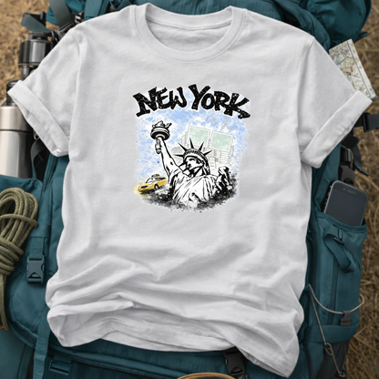 New York Travel T-Shirt - Minimalist Statue of Liberty Graphic Tee