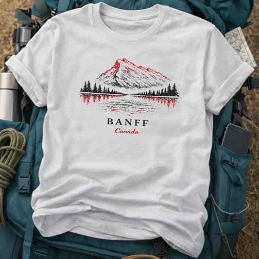 Banff Canada T-shirt - Red & Black Pointillism Style Design Tee