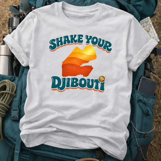 Retro "Shake Your Djibouti" Graphic Tee | Vintage 70s Style Funny Pun T-Shirt