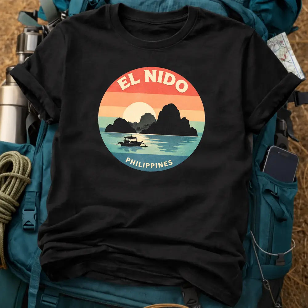 El Nido Philippines T-Shirt - Vintage Sunset & Limestone Karst Graphic Tee