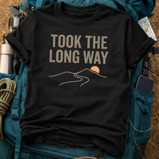 "Took The Long Way" Hiking Graphic Tee - Vintage Mountain Adventure T-Shirt