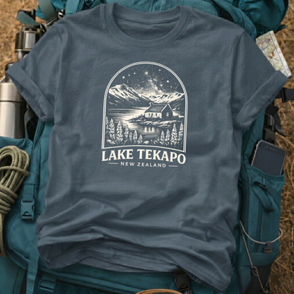 Lake Tekapo New Zealand Stargazing T-Shirt – Alpine Lake & Dark Sky Graphic Tee