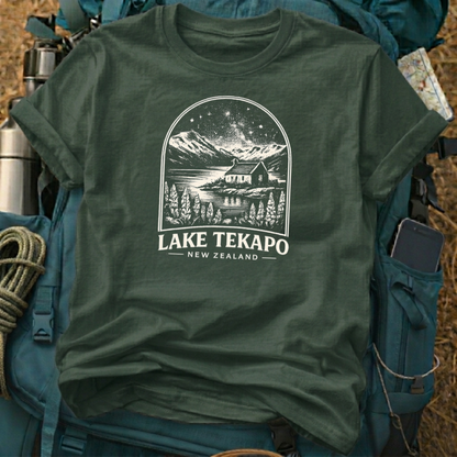 Lake Tekapo New Zealand Stargazing T-Shirt – Alpine Lake & Dark Sky Graphic Tee