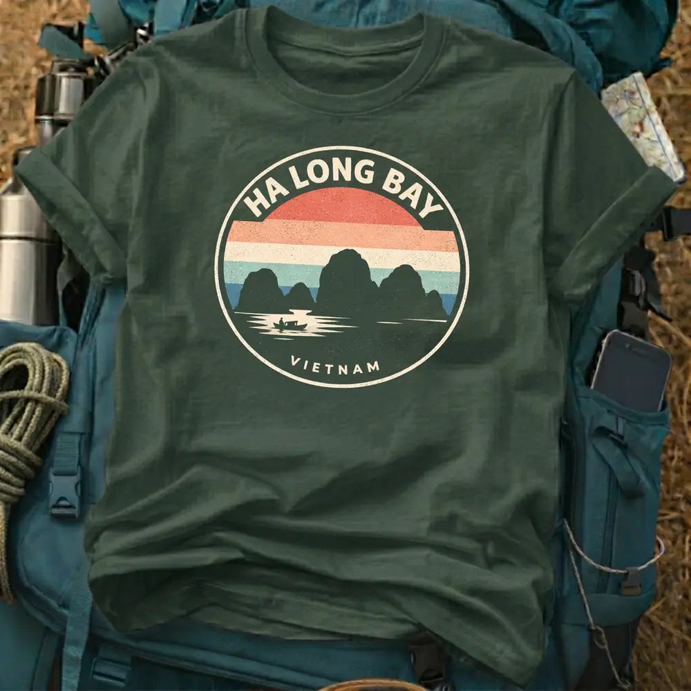 Vintage Ha Long Bay Vietnam T-Shirt - Retro Sunset Travel Graphic Tee