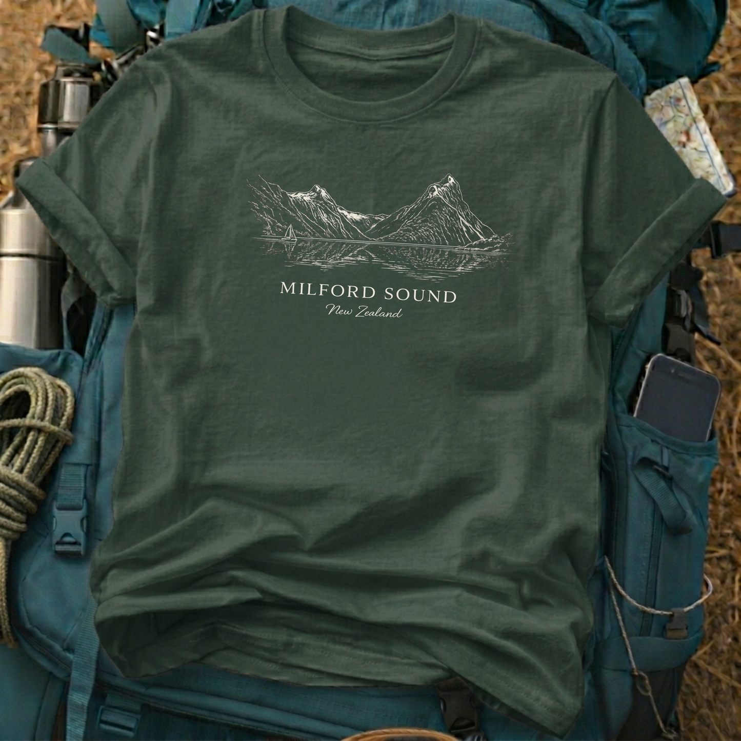Milford Sound New Zealand T-Shirt – Fjord & Waterfall Graphic Tee