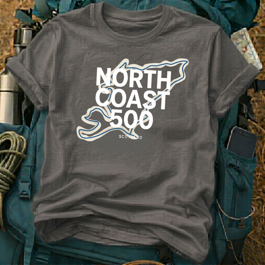 North Coast 500 Scotland Graphic Tee - Highland Road Trip Map Shirt