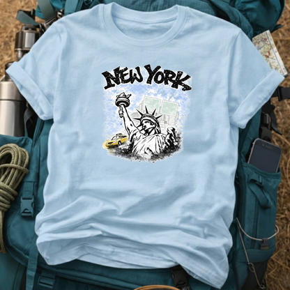 New York Travel T-Shirt - Minimalist Statue of Liberty Graphic Tee