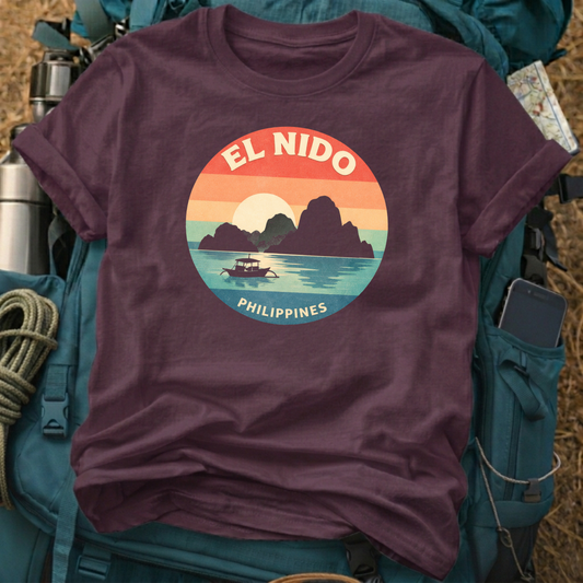 El Nido Philippines T-Shirt - Vintage Sunset & Limestone Karst Graphic Tee