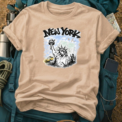 New York Travel T-Shirt - Minimalist Statue of Liberty Graphic Tee