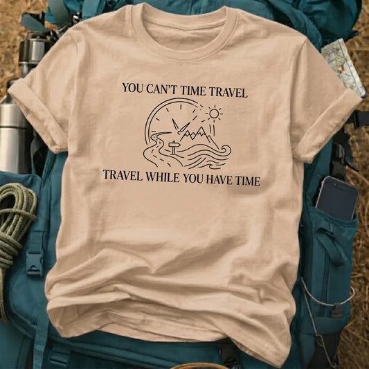 "Travel While You Have Time" Minimalist Line Art Graphic Tee