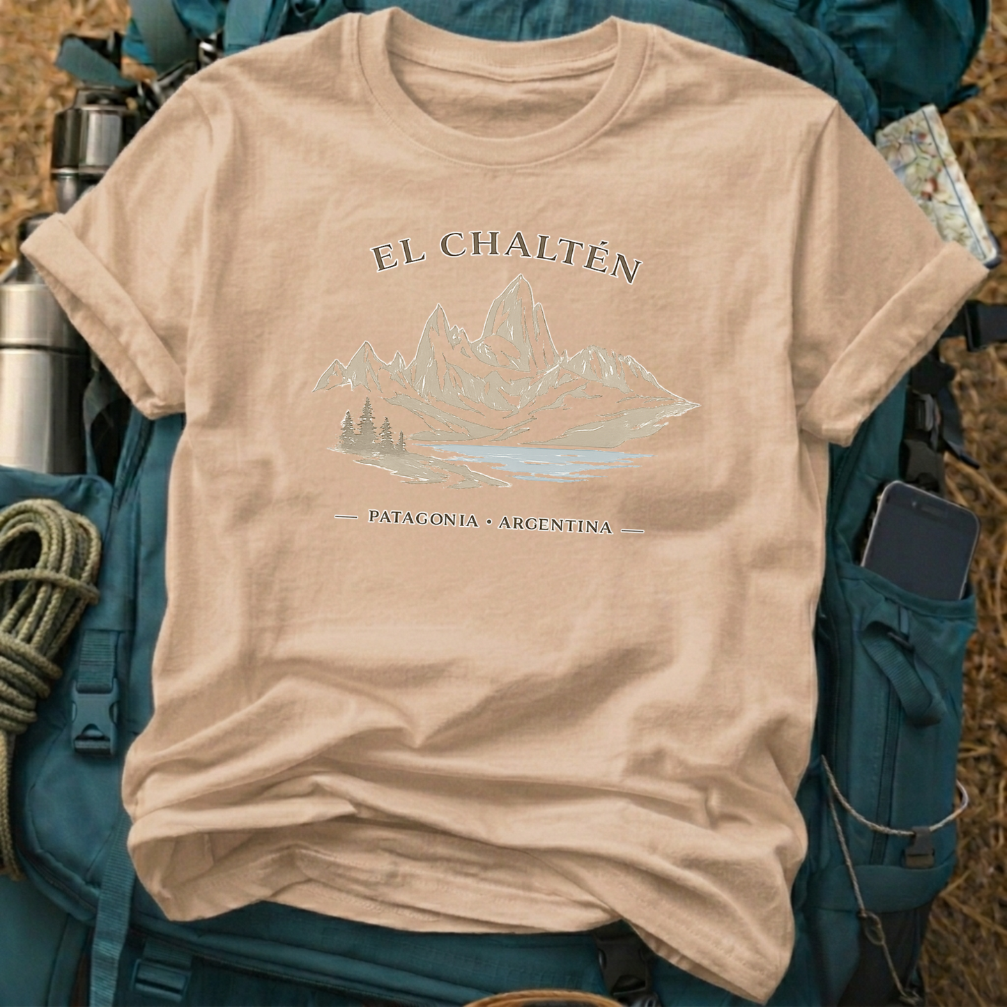 El Chalten Trekking T-Shirt - Minimalist Fitz Roy Silhouette Graphic Tee