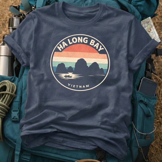 Vintage Ha Long Bay Vietnam T-Shirt - Retro Sunset Travel Graphic Tee