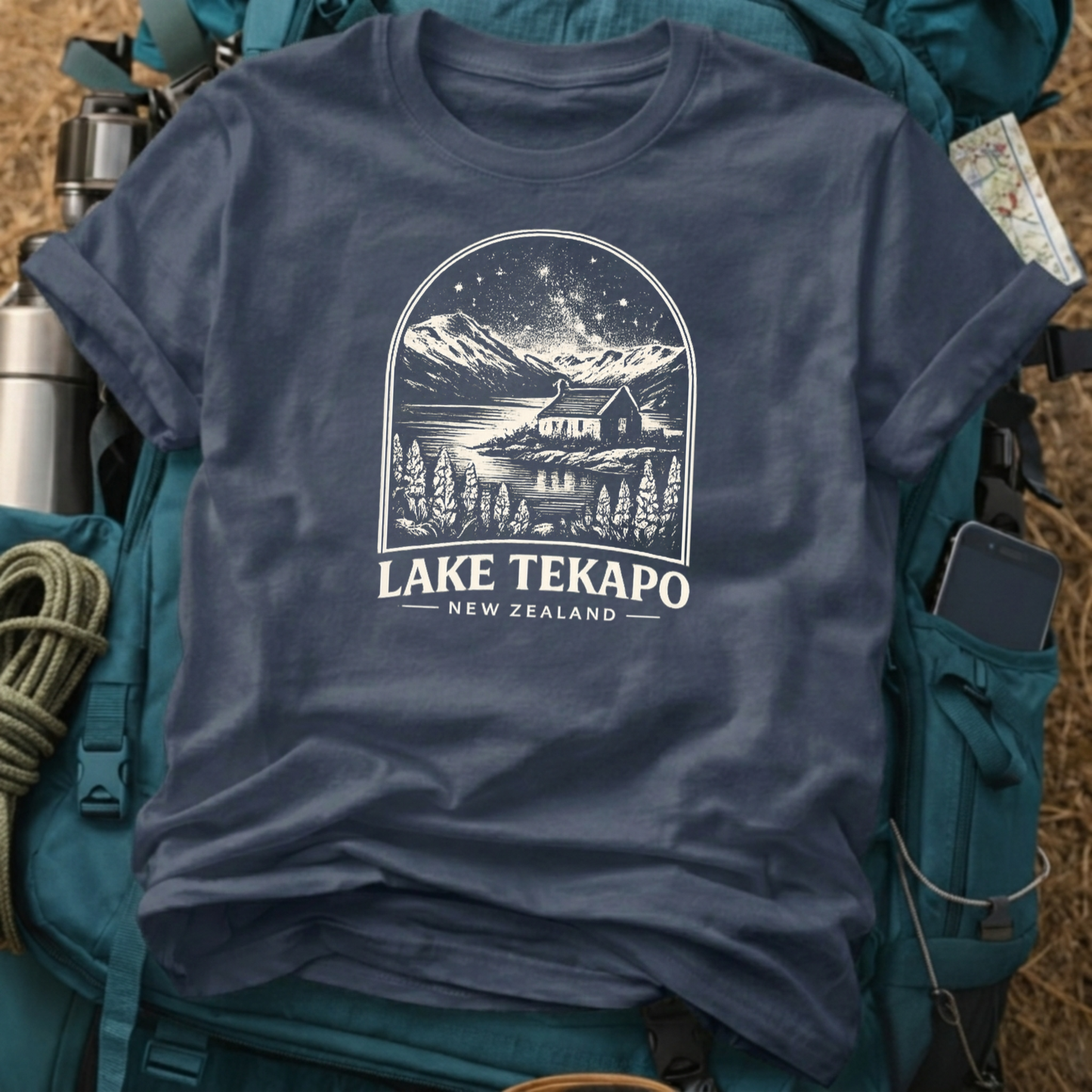 Lake Tekapo New Zealand Stargazing T-Shirt – Alpine Lake & Dark Sky Graphic Tee