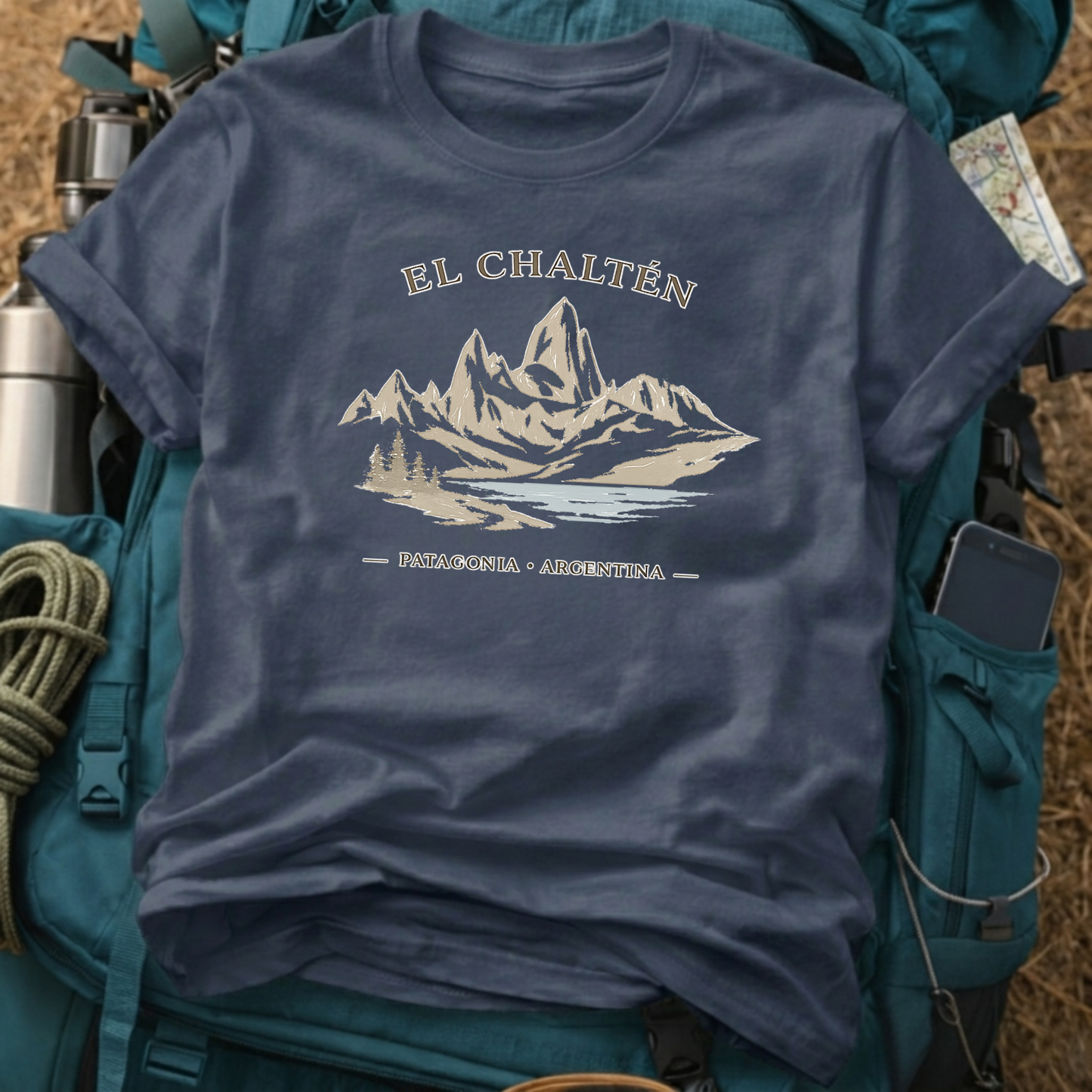 El Chalten Trekking T-Shirt - Minimalist Fitz Roy Silhouette Graphic Tee