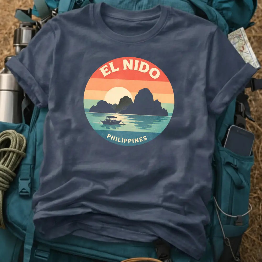 El Nido Philippines T-Shirt - Vintage Sunset & Limestone Karst Graphic Tee