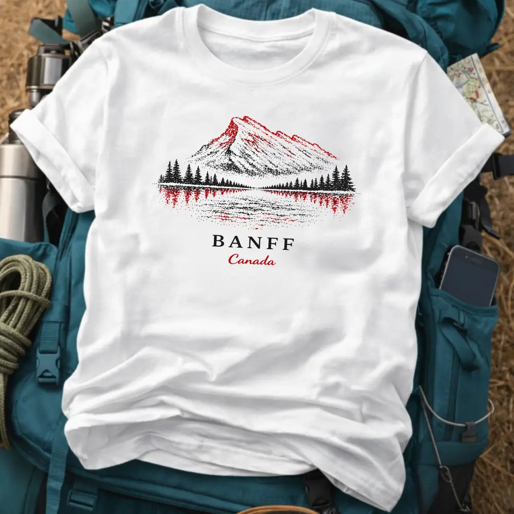 Banff Canada T-shirt - Red & Black Pointillism Style Design Tee