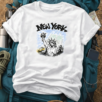 New York Travel T-Shirt - Minimalist Statue of Liberty Graphic Tee