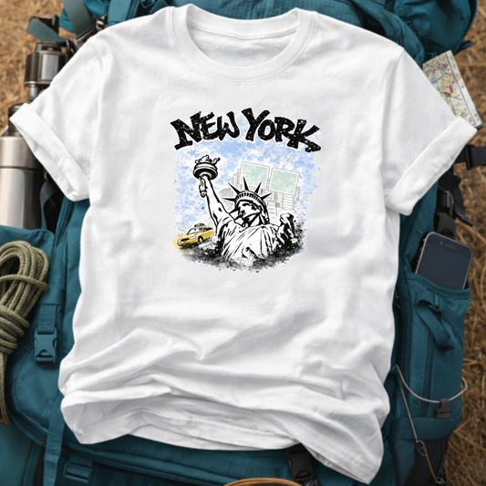 New York Travel T-Shirt - Minimalist Statue of Liberty Graphic Tee