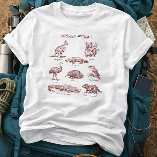 "Animals of Australia" Graphic Tee - Vintage Wildlife Chart T-Shirt
